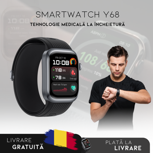 Smartwatch Y68: Monitorizare Inteligentă | Meniu în română